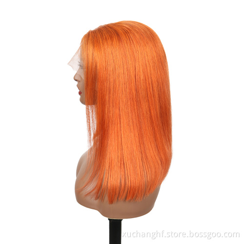 Virgin brazilian hair preplucked hd transparent lace colored bob wigs human hair lace front ginger orange wig colourful wigs